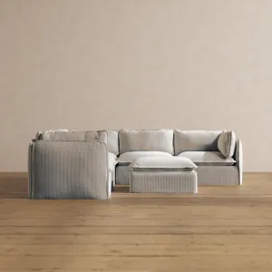 Modular Washable 5-Seater Corner Sectional   Ottoman in Milk | Deluxe  Seat | Cloud Pillow