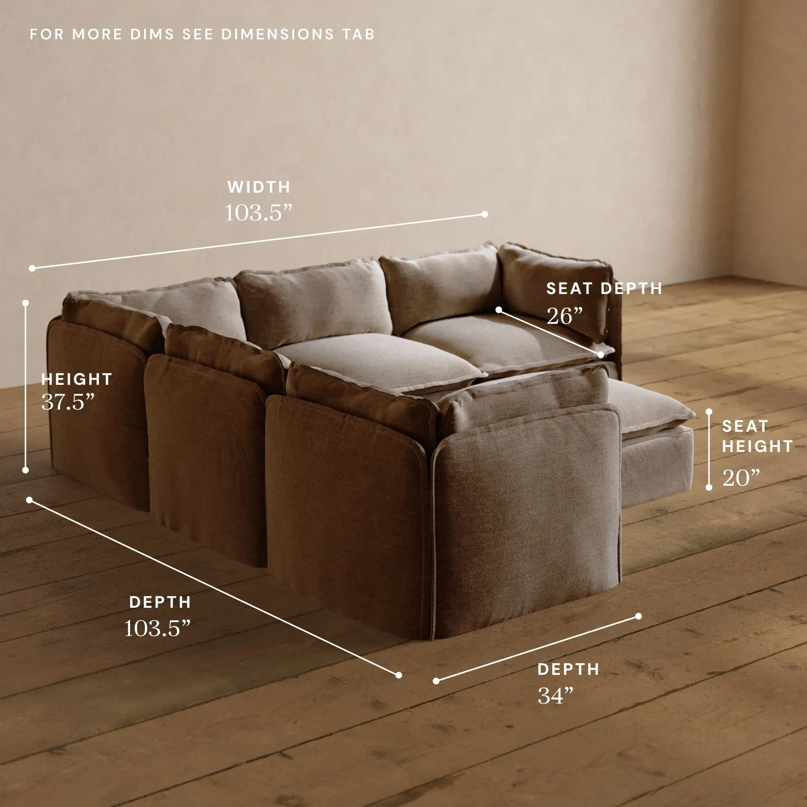 Modular Washable 5-Seater Corner Sectional   Ottoman in Mist | Deluxe  Seat | Cloud Pillow