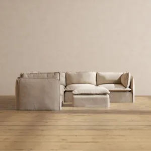 Modular Washable 5-Seater Corner Sectional   Ottoman in Oat | Deluxe  Seat | Cloud Pillow