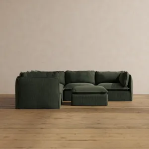 Modular Washable 5-Seater Corner Sectional   Ottoman in Olivine | Deluxe  Seat | Cloud Pillow