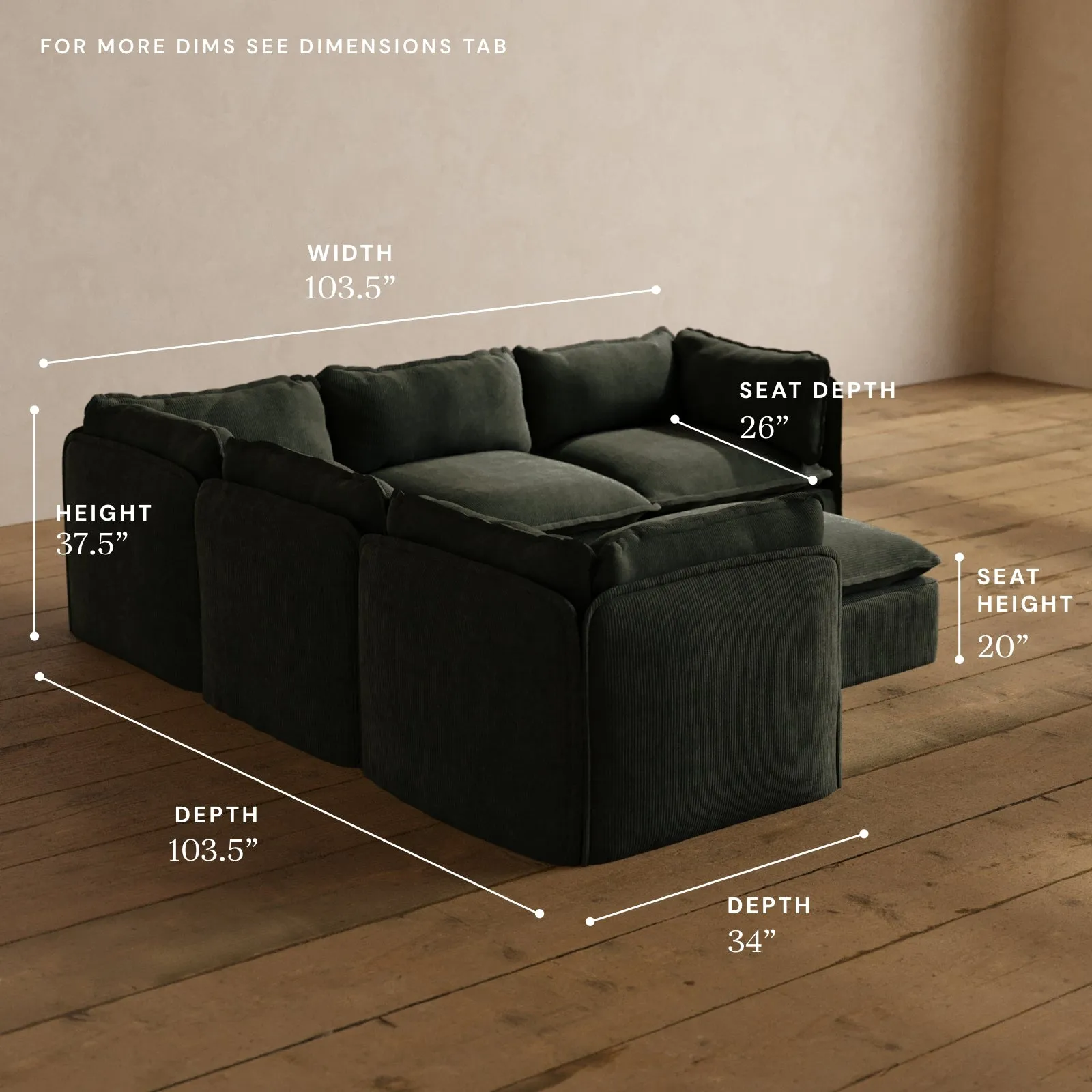 Modular Washable 5-Seater Corner Sectional   Ottoman in Olivine | Deluxe  Seat | Cloud Pillow