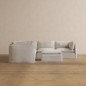 Modular Washable 5-Seater Corner Sectional   Ottoman in Powder | Deluxe  Seat | Cloud Pillow