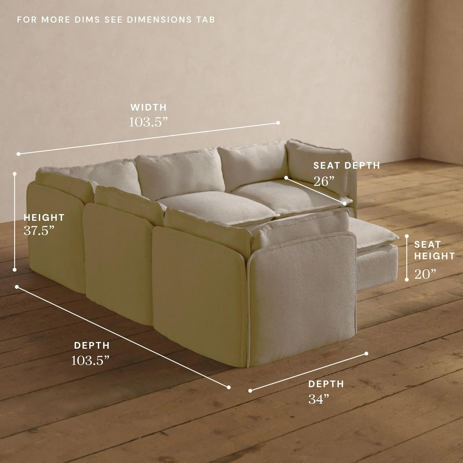 Modular Washable 5-Seater Corner Sectional   Ottoman in Powder | Deluxe  Seat | Cloud Pillow