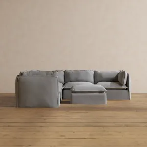 Modular Washable 5-Seater Corner Sectional   Ottoman in Pumice | Deluxe  Seat | Cloud Pillow