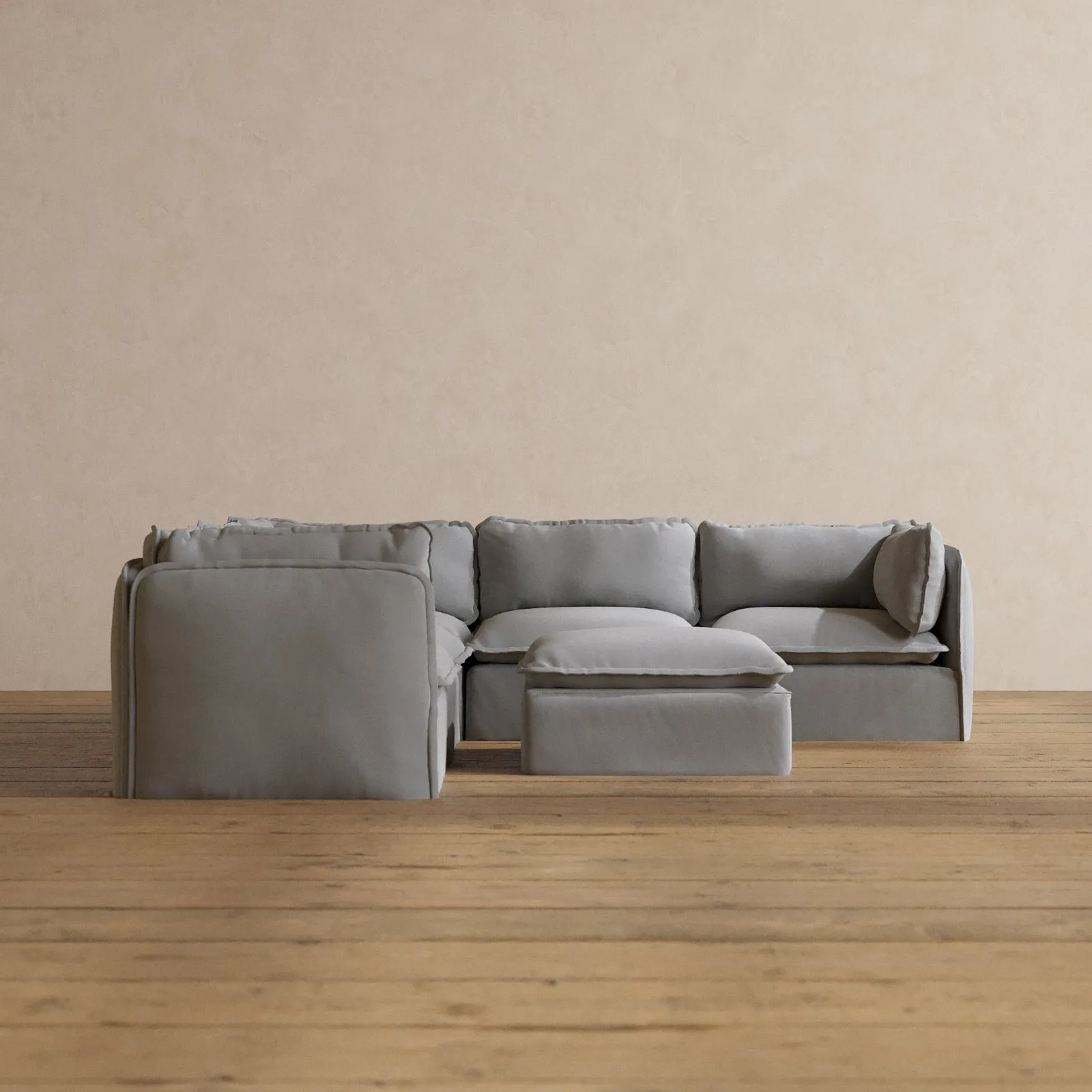 Modular Washable 5-Seater Corner Sectional   Ottoman in Pumice | Deluxe  Seat | Cloud Pillow