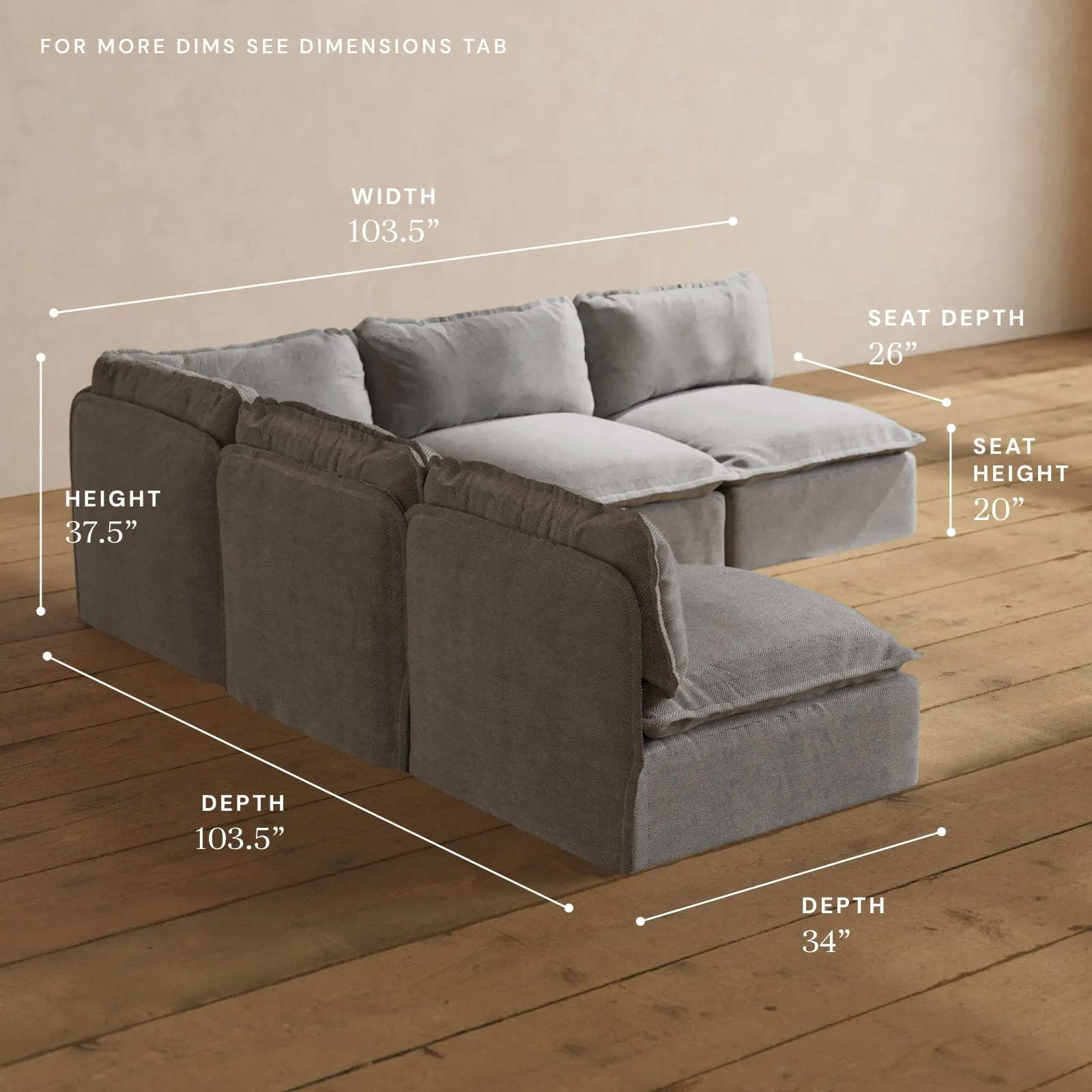 Modular Washable 5-Seater Open-Ends Corner Sectional in Ash | Memorix  Seat | Contour Pillow