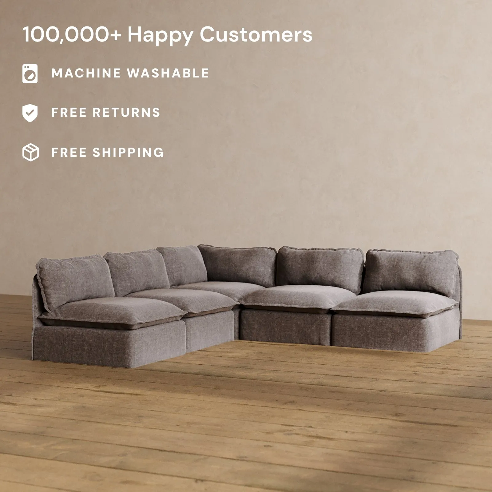 Modular Washable 5-Seater Open-Ends Corner Sectional in Caviar | Memorix  Seat | Contour Pillow