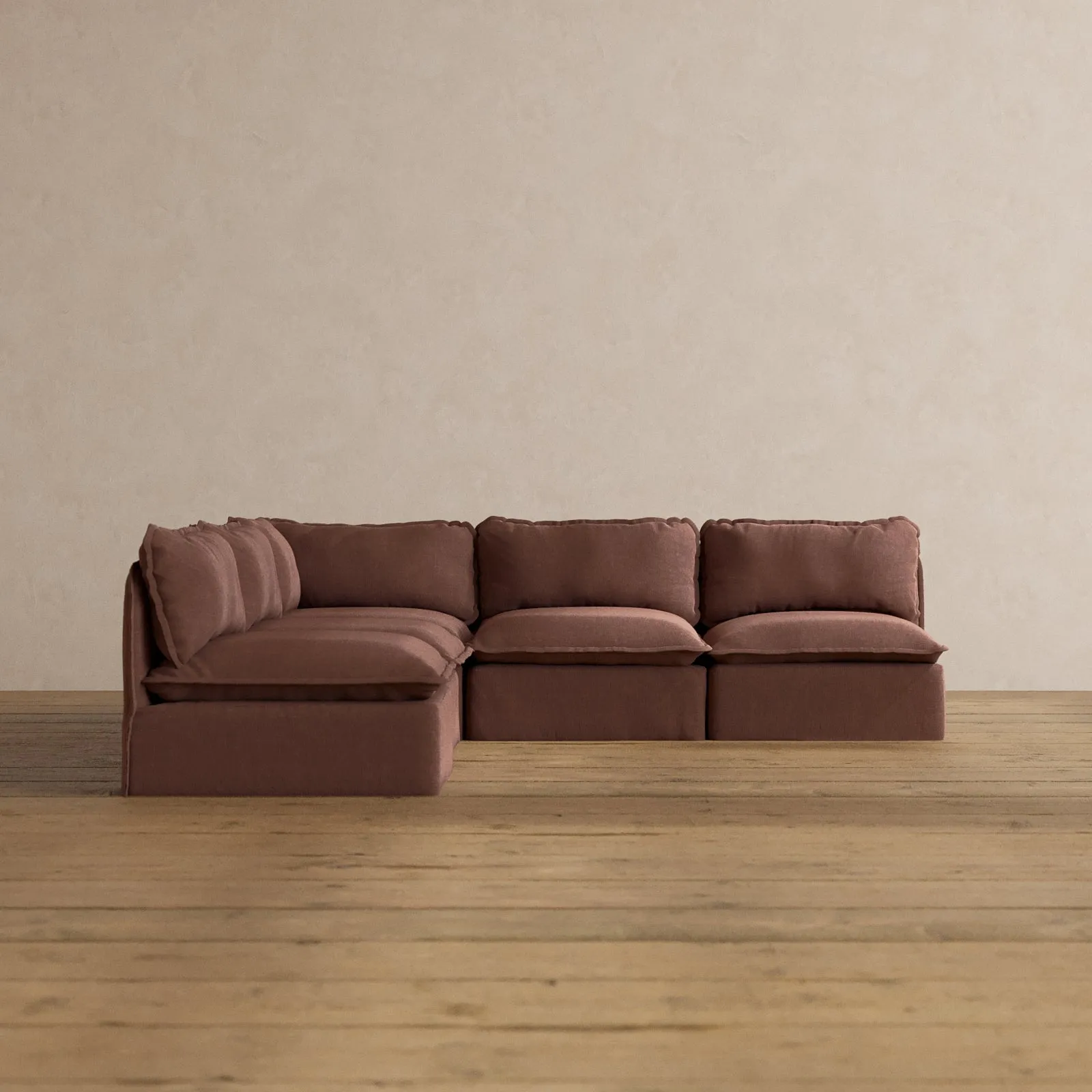 Modular Washable 5-Seater Open-Ends Corner Sectional in Chestnut | Deluxe  Seat | Cloud Pillow