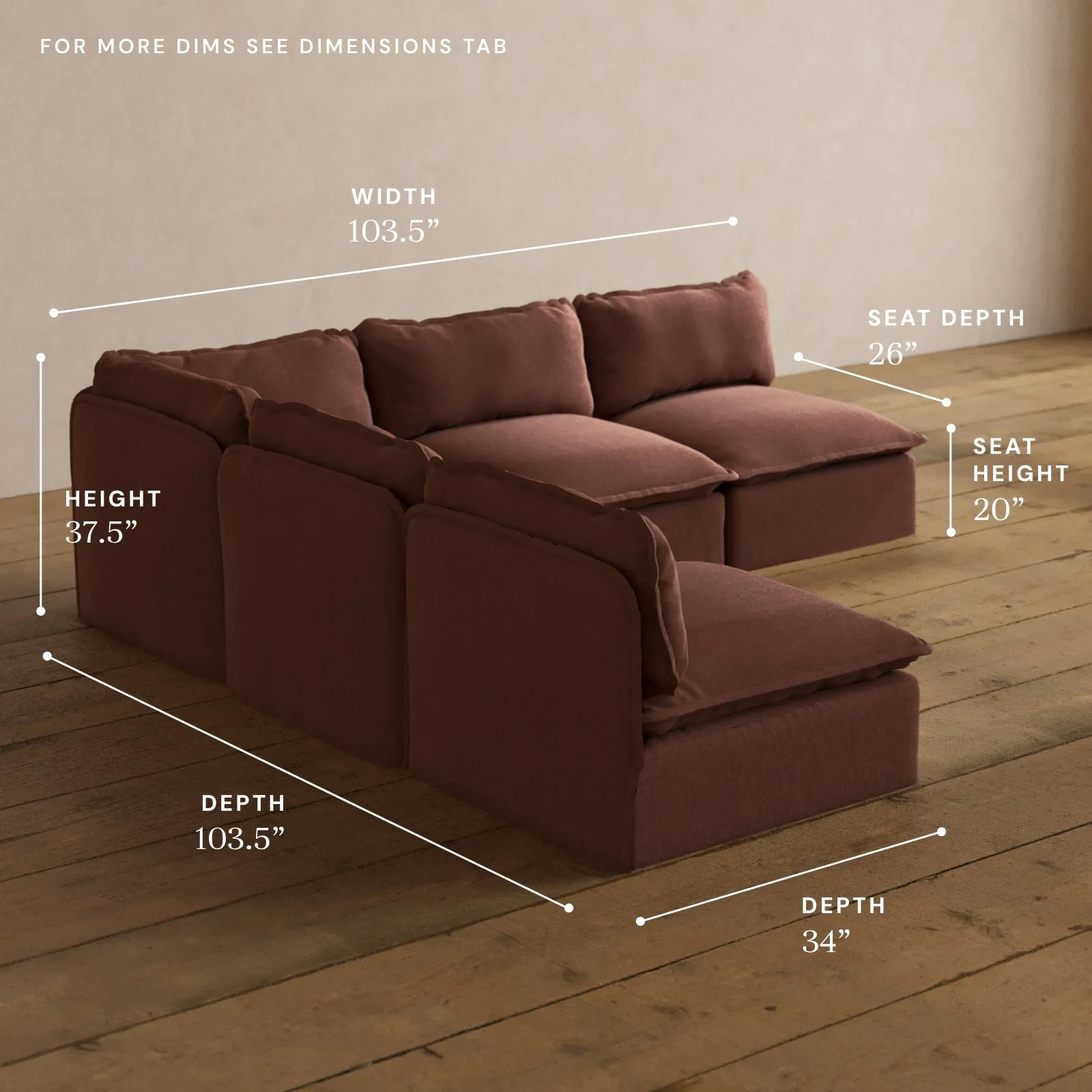 Modular Washable 5-Seater Open-Ends Corner Sectional in Chestnut | Deluxe  Seat | Cloud Pillow
