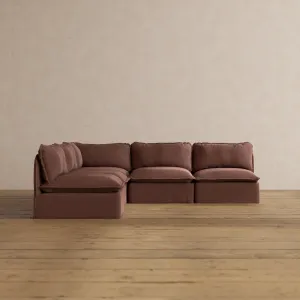 Modular Washable 5-Seater Open-Ends Corner Sectional in Chestnut | Deluxe  Seat | Cloud Pillow
