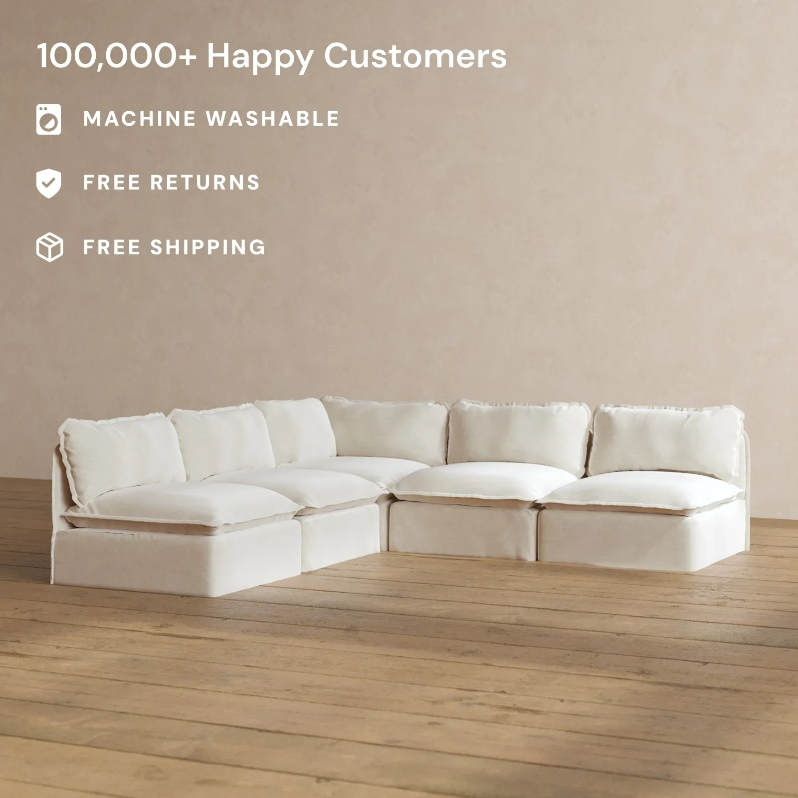 Modular Washable 5-Seater Open-Ends Corner Sectional in Coco | Memorix  Seat | Contour Pillow
