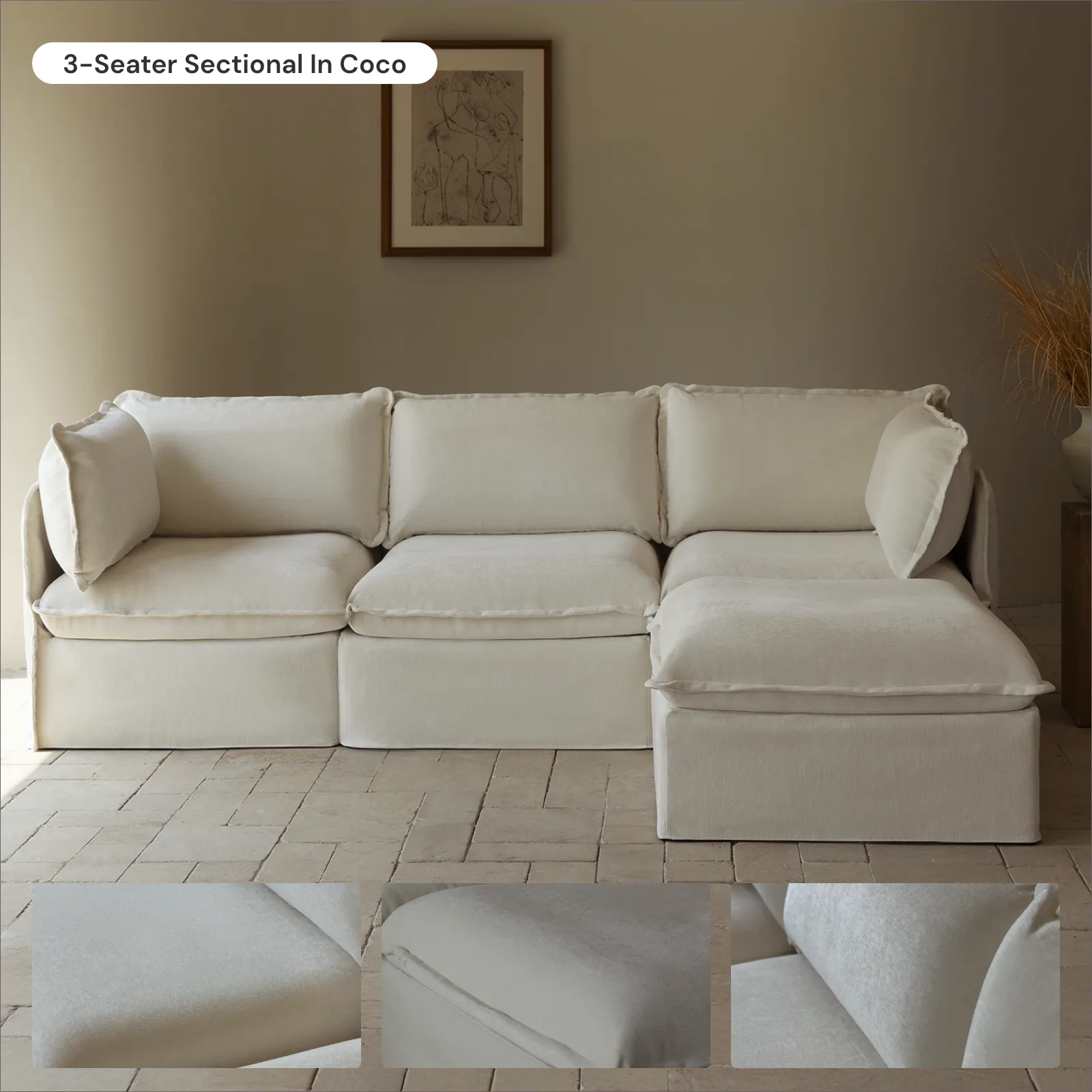 Modular Washable 5-Seater Open-Ends Corner Sectional in Coco | Memorix  Seat | Contour Pillow