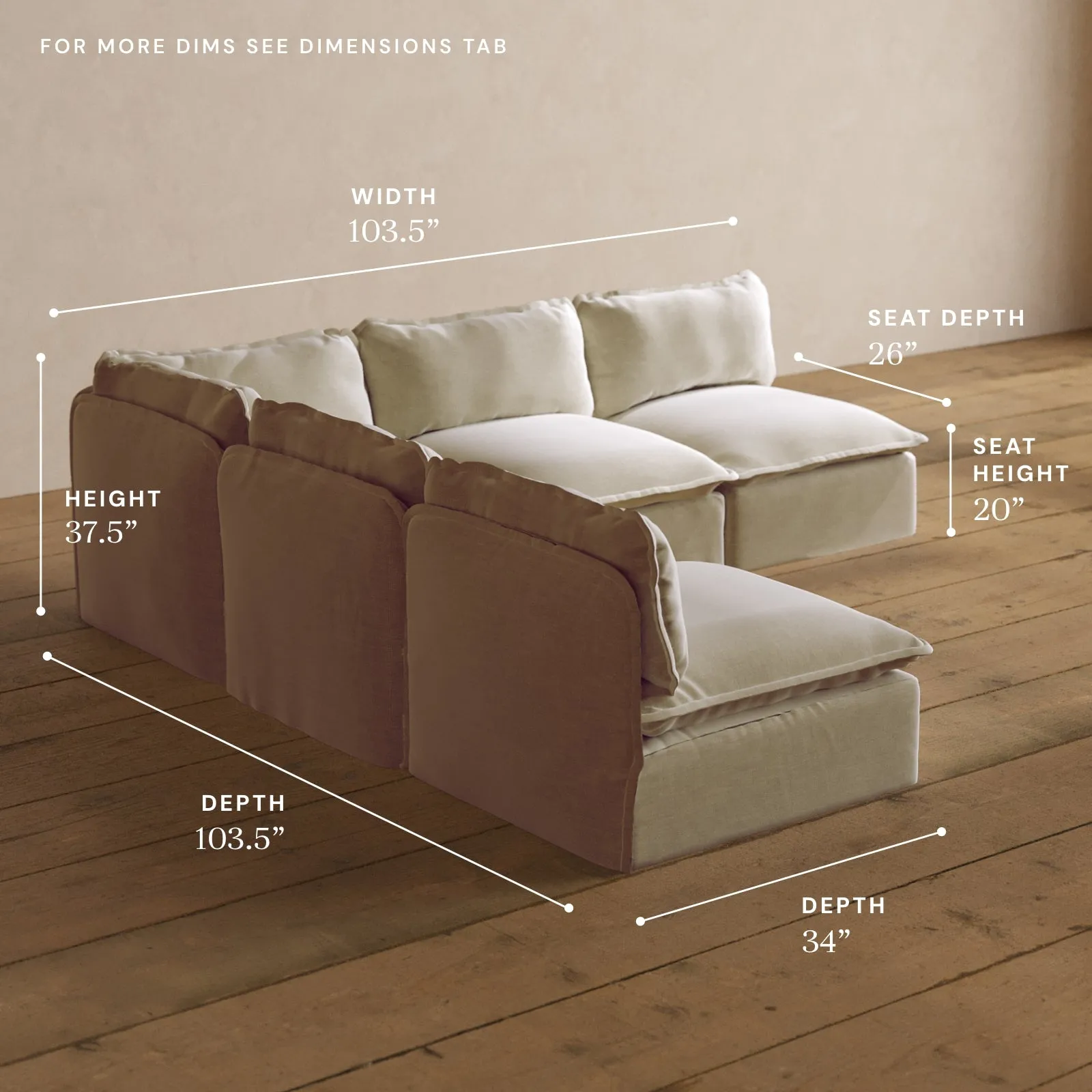 Modular Washable 5-Seater Open-Ends Corner Sectional in Coco | Memorix  Seat | Contour Pillow