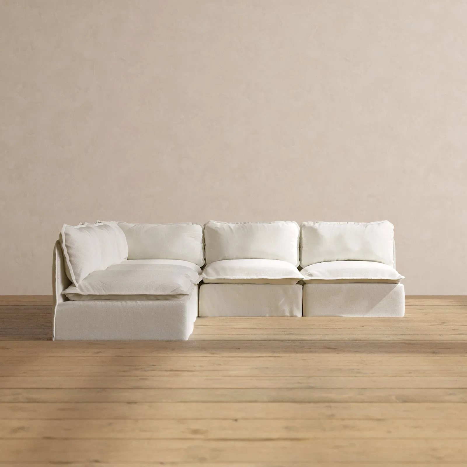 Modular Washable 5-Seater Open-Ends Corner Sectional in Eggshell | Deluxe  Seat | Cloud Pillow