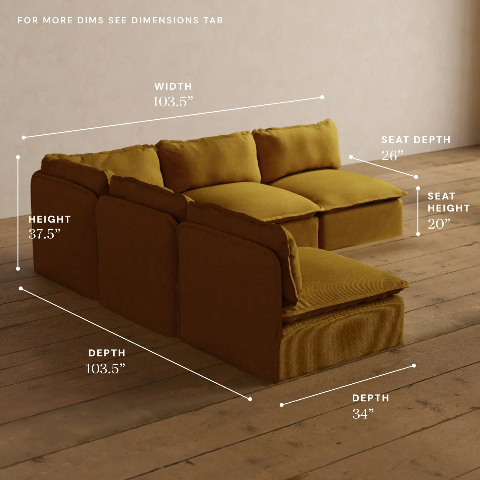 Modular Washable 5-Seater Open-Ends Corner Sectional in Kiiro | Memorix  Seat | Contour Pillow