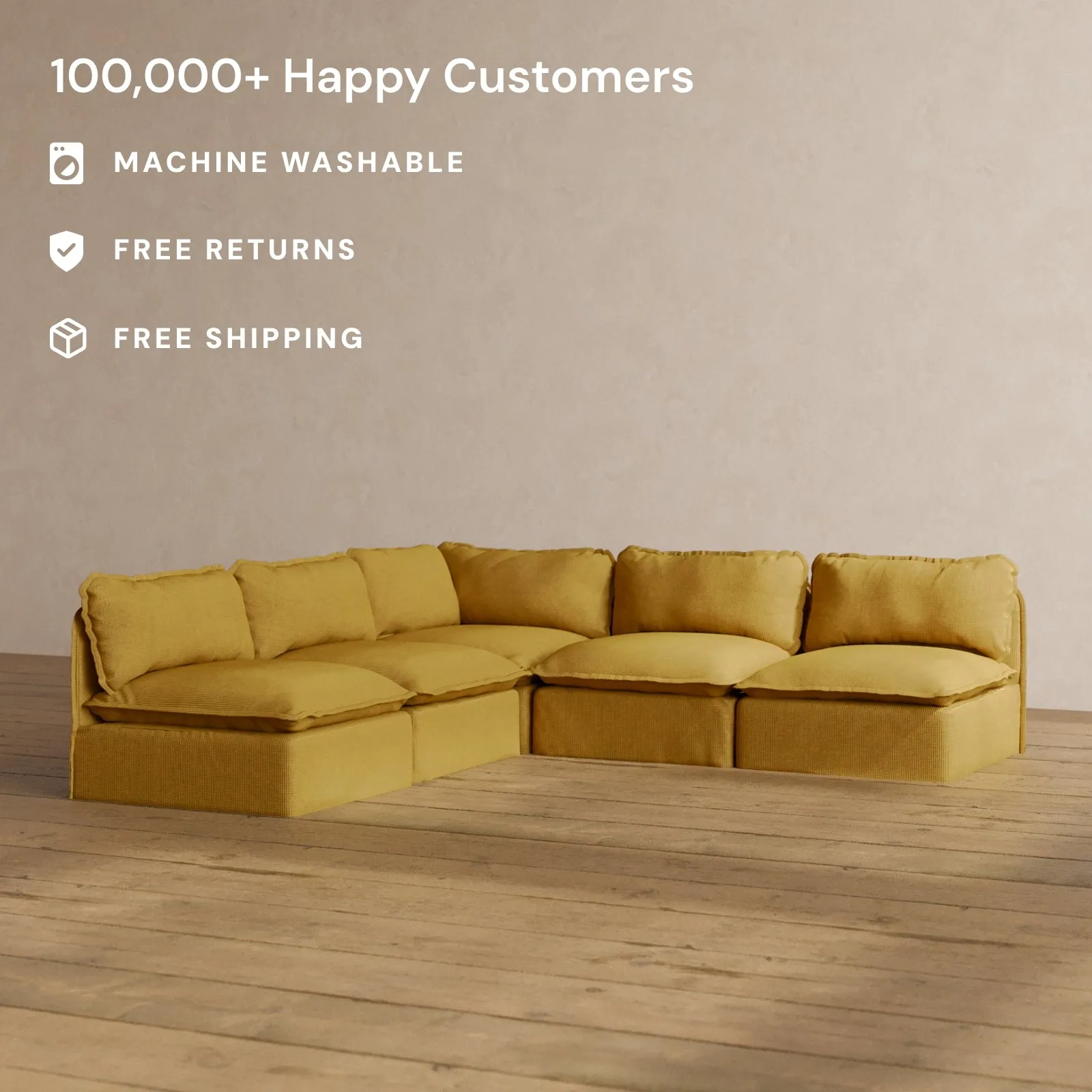 Modular Washable 5-Seater Open-Ends Corner Sectional in Kiiro | Memorix  Seat | Contour Pillow