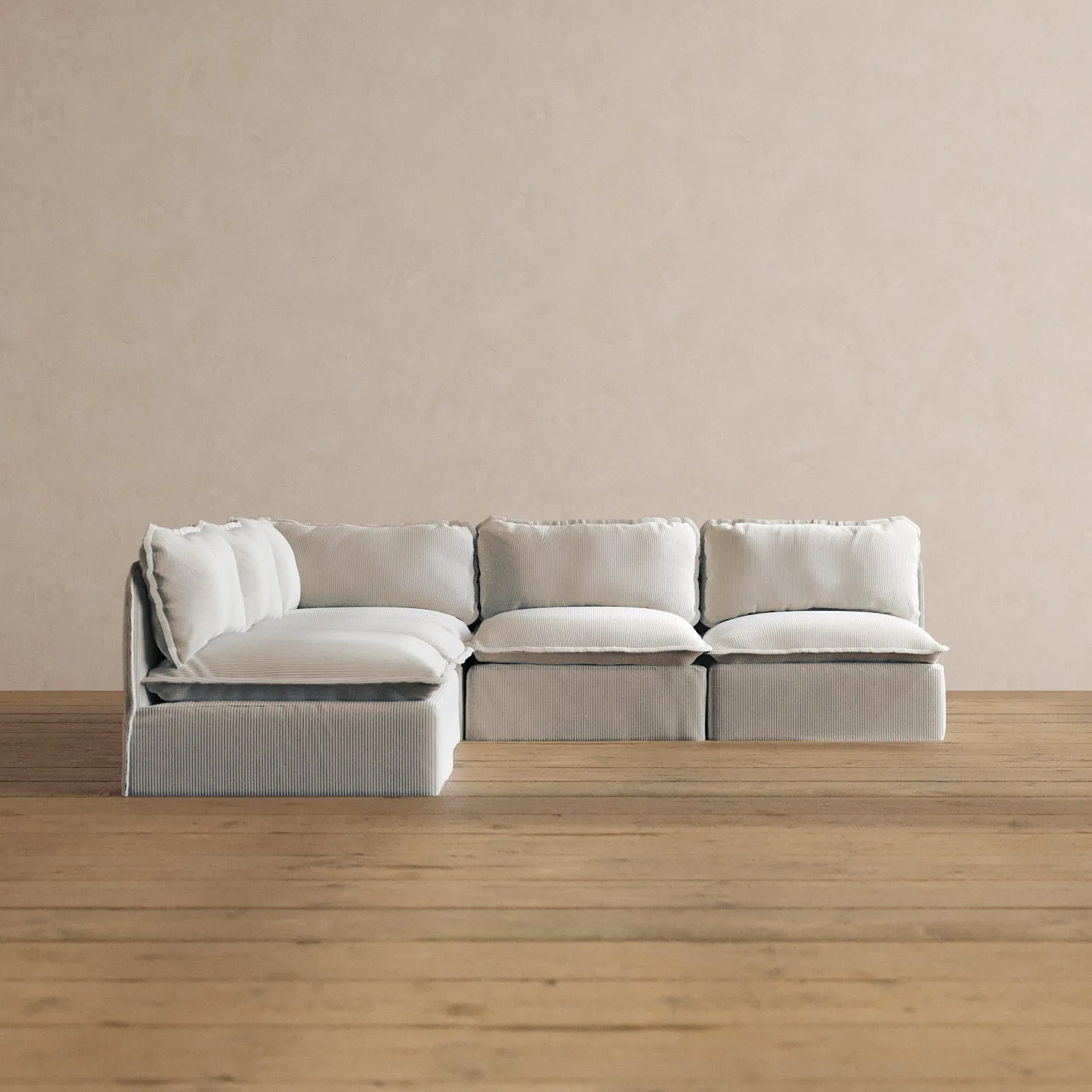 Modular Washable 5-Seater Open-Ends Corner Sectional in Milk | Deluxe  Seat | Cloud Pillow