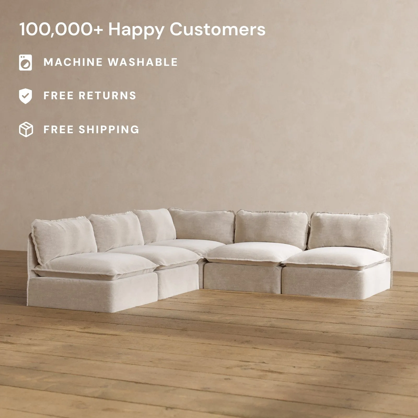 Modular Washable 5-Seater Open-Ends Corner Sectional in Mist | Memorix  Seat | Contour Pillow