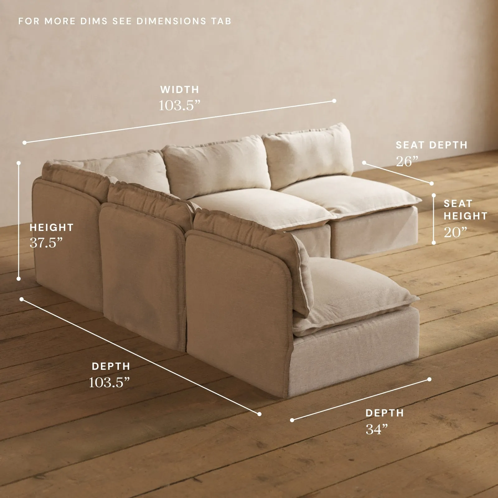 Modular Washable 5-Seater Open-Ends Corner Sectional in Oat | Memorix  Seat | Contour Pillow