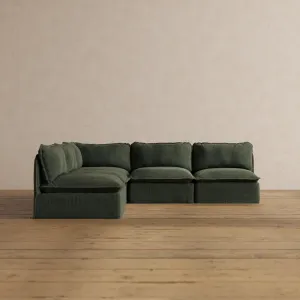 Modular Washable 5-Seater Open-Ends Corner Sectional in Olivine | Deluxe  Seat | Cloud Pillow