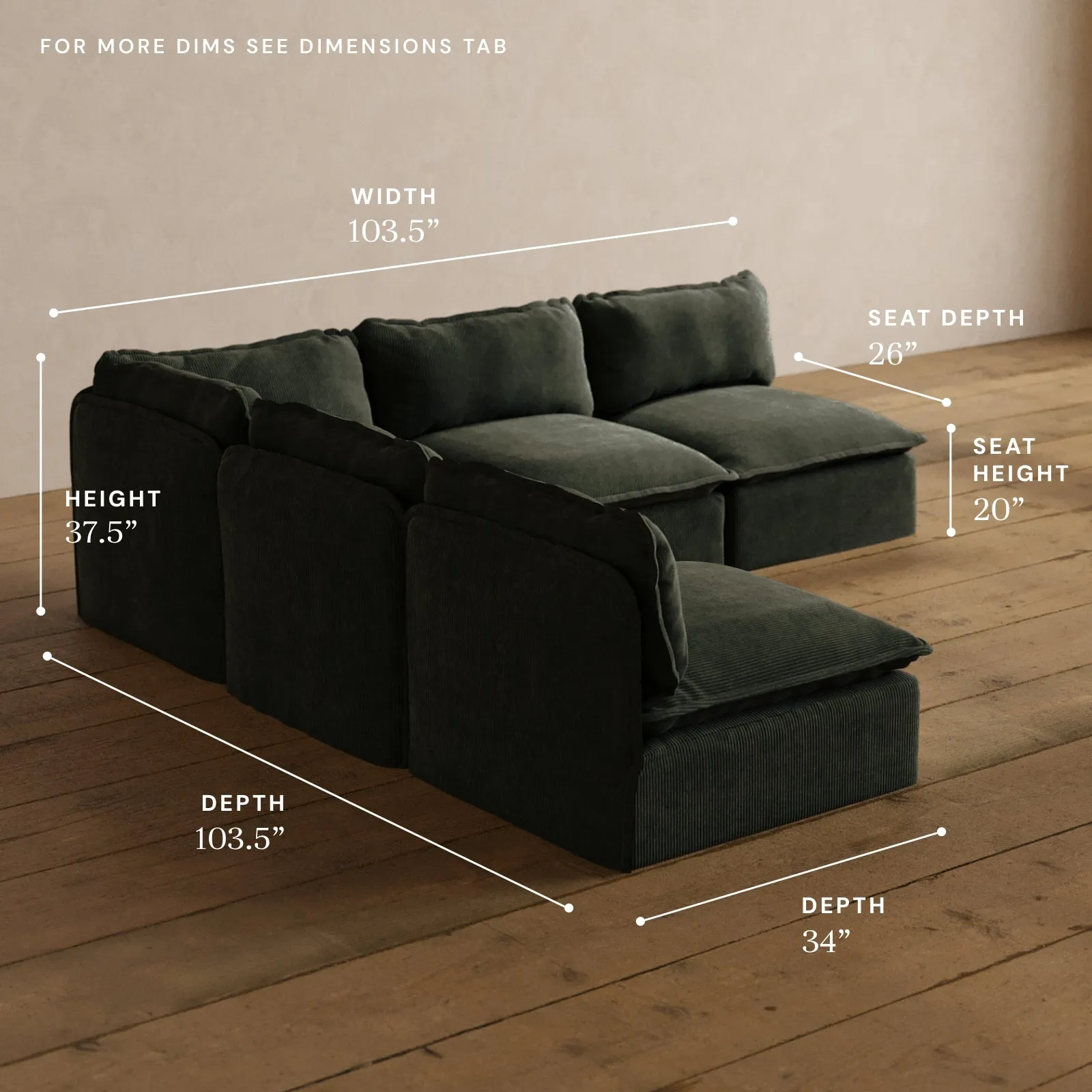 Modular Washable 5-Seater Open-Ends Corner Sectional in Olivine | Memorix  Seat | Contour Pillow