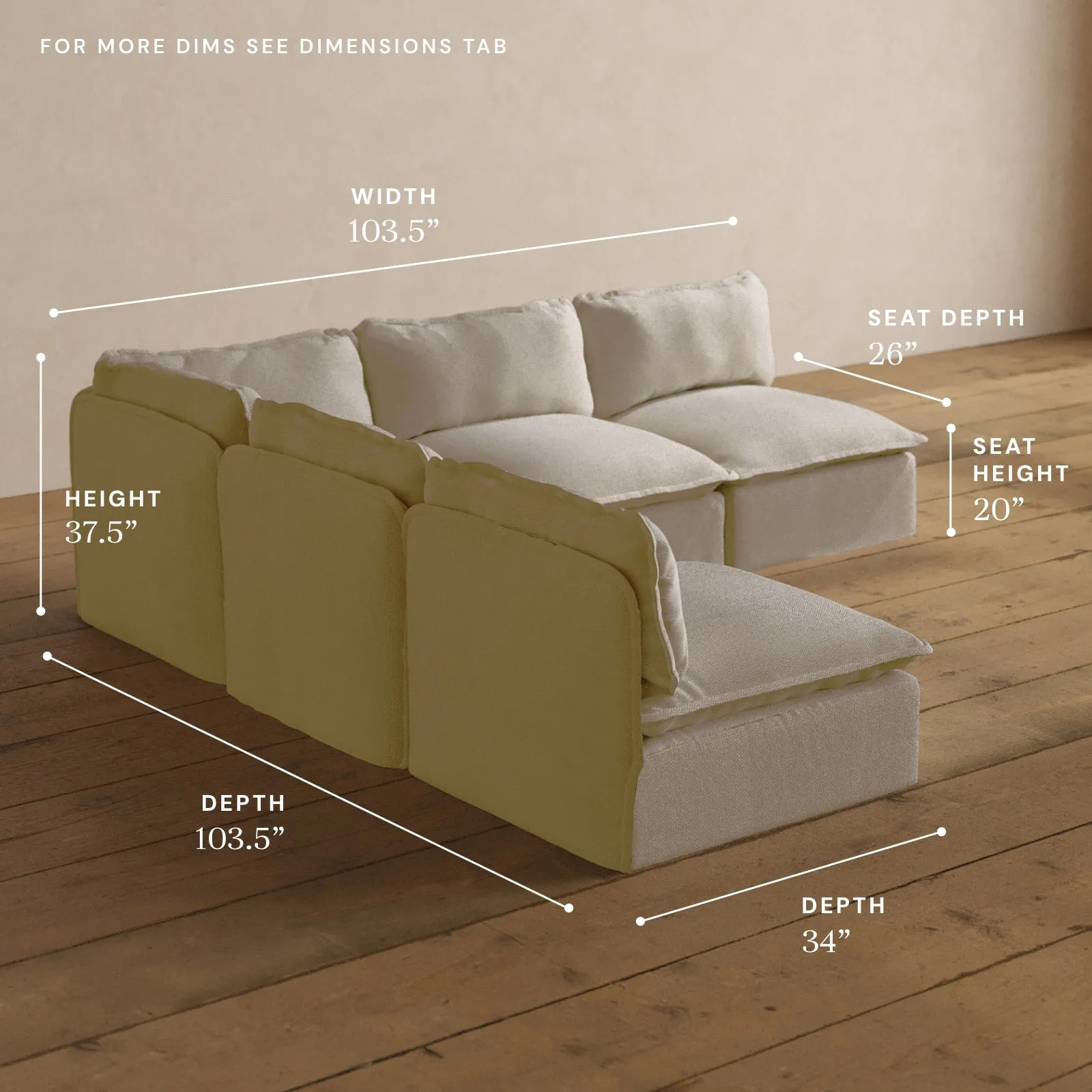 Modular Washable 5-Seater Open-Ends Corner Sectional in Powder | Deluxe  Seat | Cloud Pillow