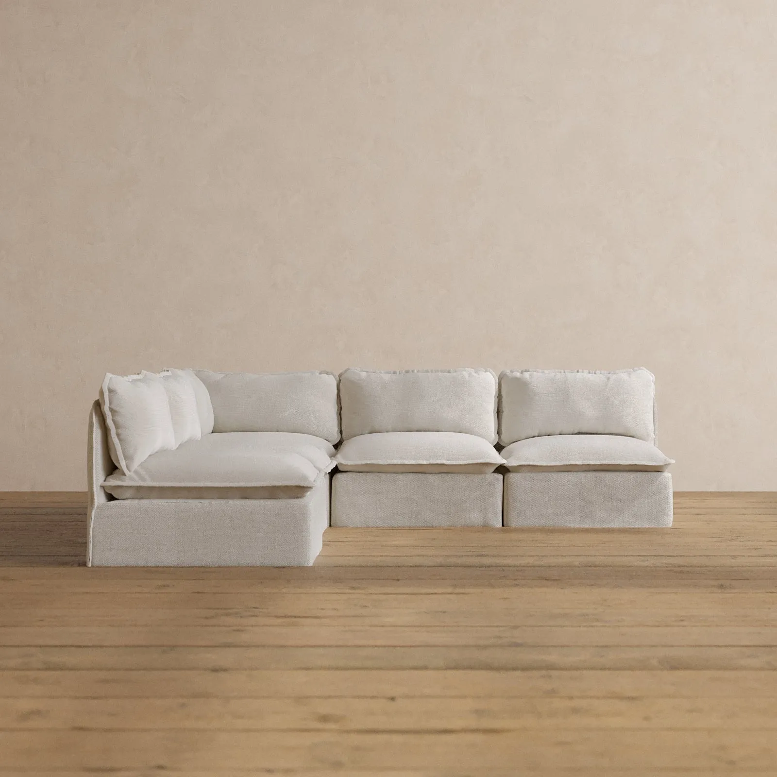 Modular Washable 5-Seater Open-Ends Corner Sectional in Powder | Deluxe  Seat | Cloud Pillow