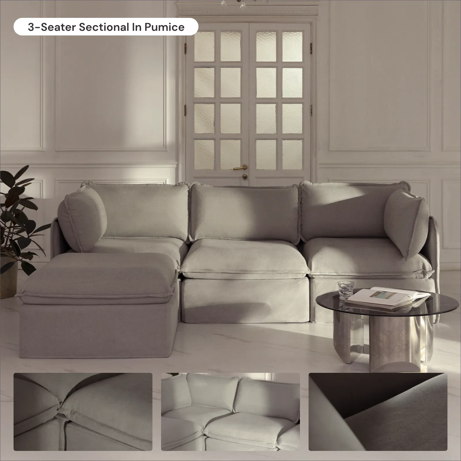 Modular Washable 5-Seater Open-Ends Corner Sectional in Pumice | Deluxe  Seat | Cloud Pillow
