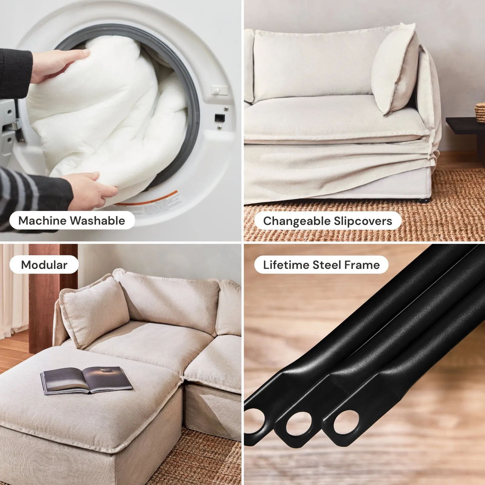 Modular Washable 5-Seater Open-Ends Corner Sectional in Pumice | Deluxe  Seat | Cloud Pillow