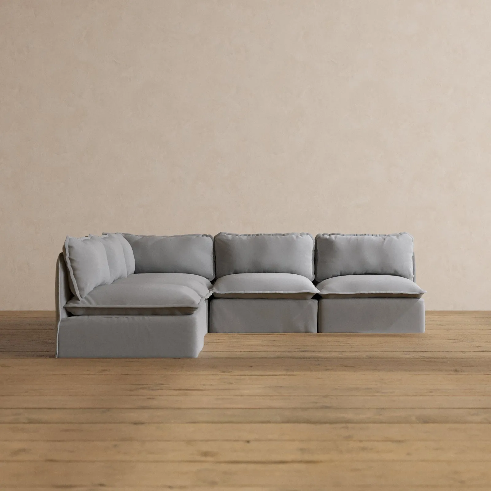 Modular Washable 5-Seater Open-Ends Corner Sectional in Pumice | Deluxe  Seat | Cloud Pillow