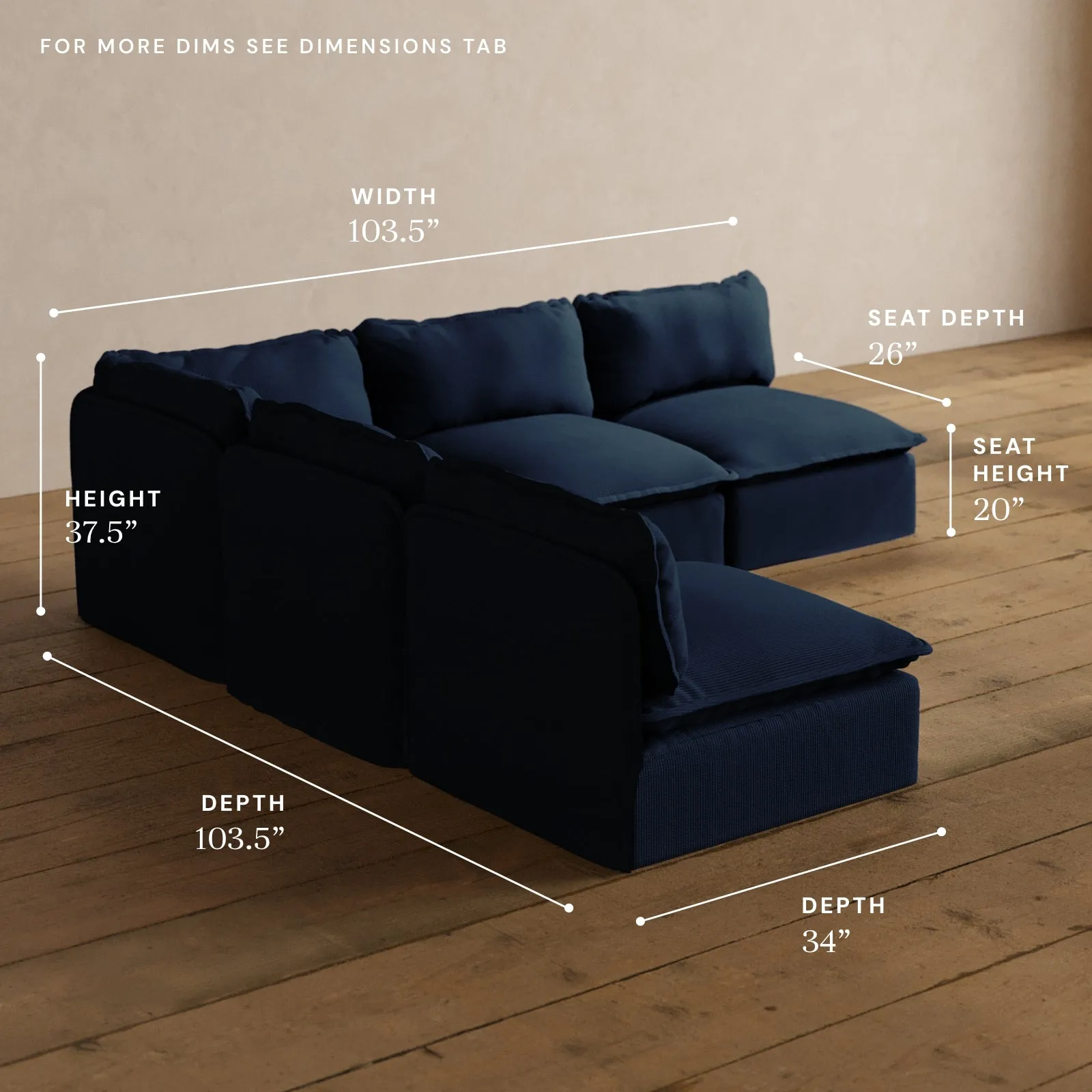 Modular Washable 5-Seater Open-Ends Corner Sectional in Sumi | Memorix  Seat | Contour Pillow