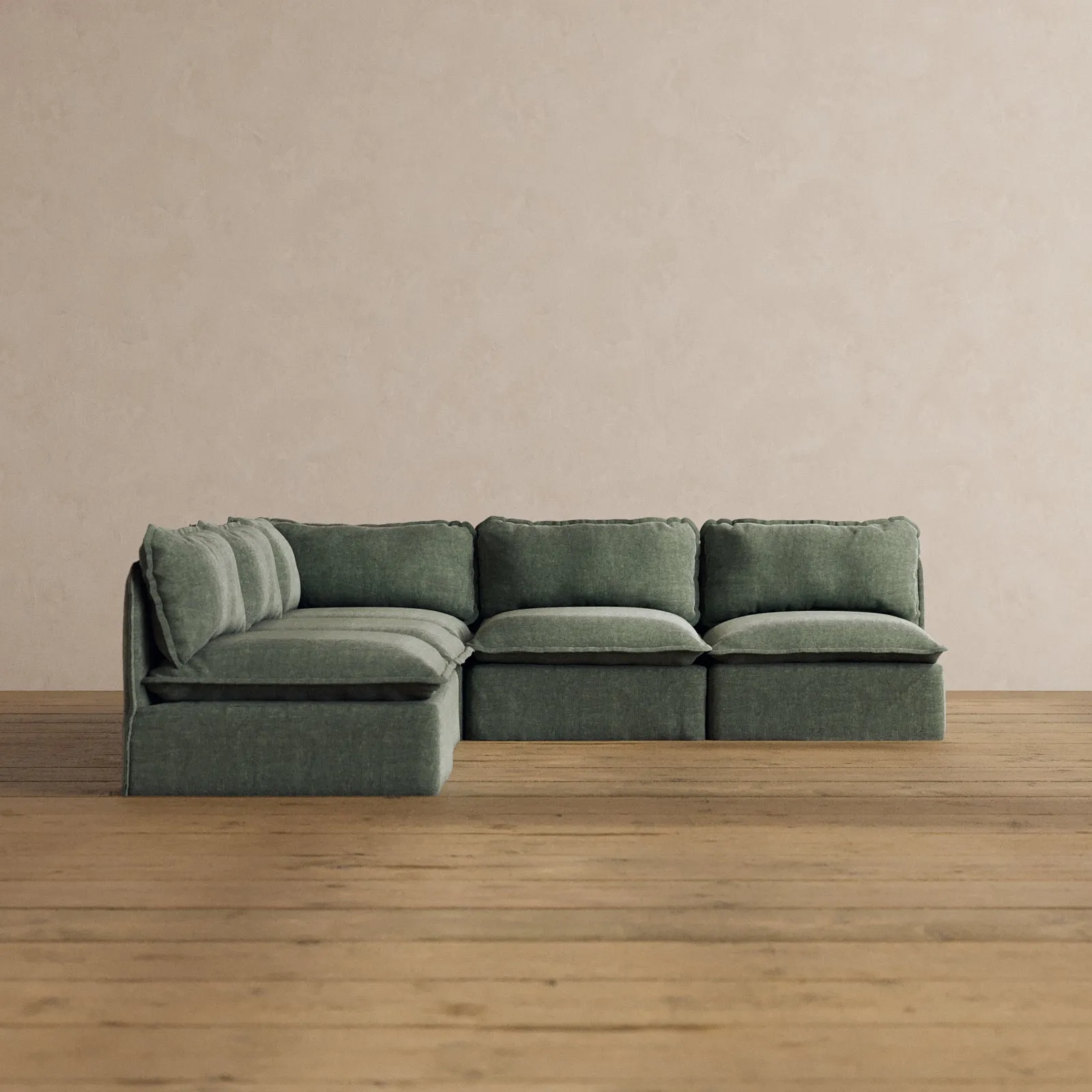 Modular Washable 5-Seater Open-Ends Corner Sectional in Willow | Deluxe  Seat | Cloud Pillow