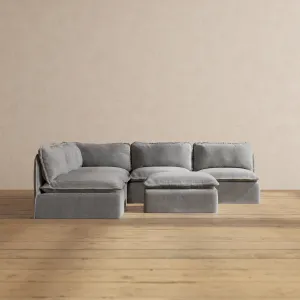Modular Washable 5-Seater Open-Ends Corner Sectional   Ottoman in Ash | Memorix  Seat | Contour Pillow