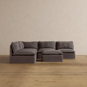 Modular Washable 5-Seater Open-Ends Corner Sectional   Ottoman in Caviar | Memorix  Seat | Contour Pillow