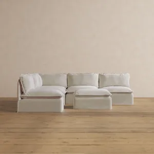 Modular Washable 5-Seater Open-Ends Corner Sectional   Ottoman in Coco | Memorix  Seat | Contour Pillow