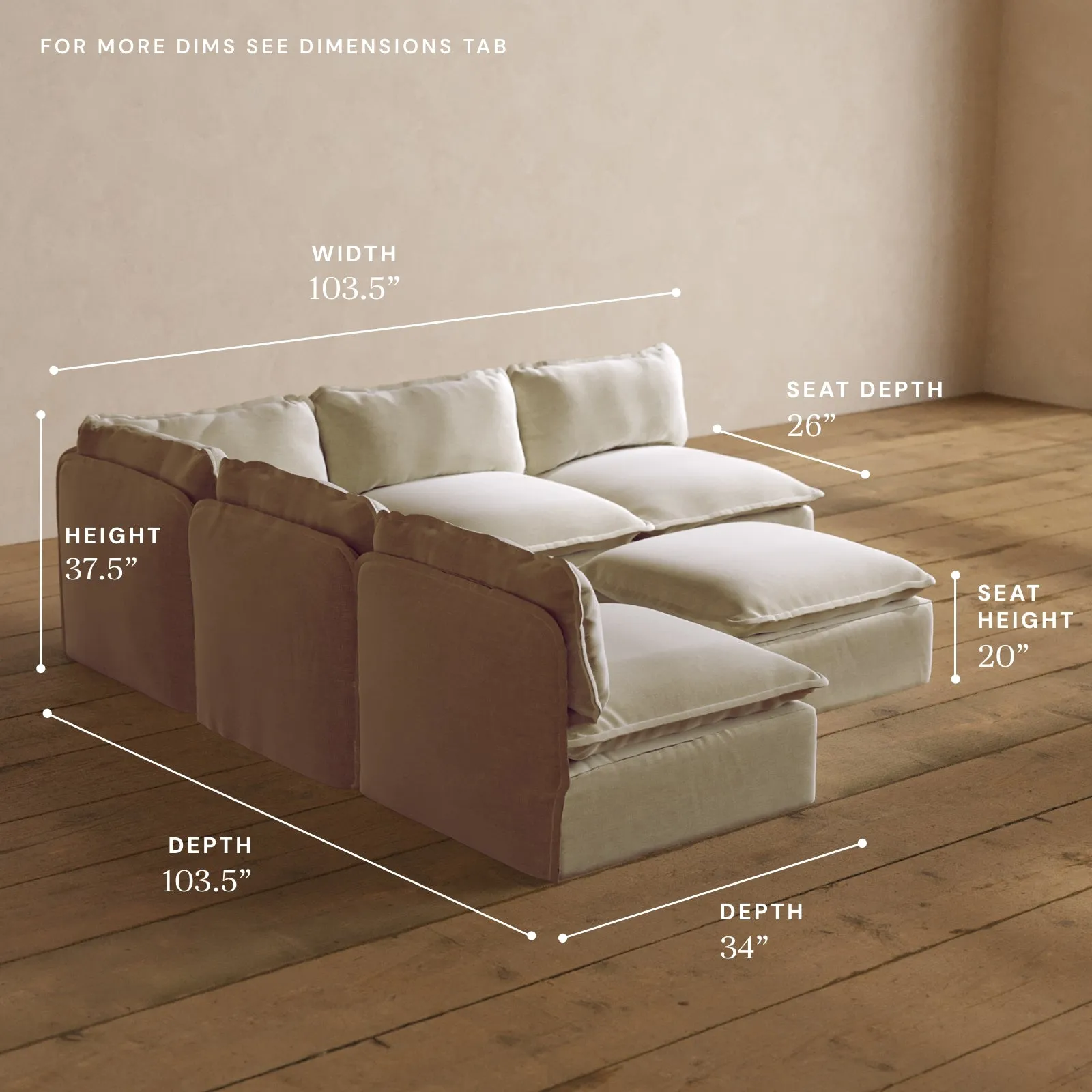Modular Washable 5-Seater Open-Ends Corner Sectional   Ottoman in Coco | Memorix  Seat | Contour Pillow