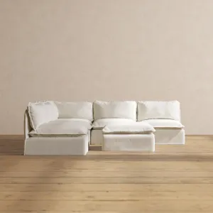 Modular Washable 5-Seater Open-Ends Corner Sectional   Ottoman in Eggshell | Memorix  Seat | Contour Pillow
