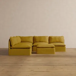 Modular Washable 5-Seater Open-Ends Corner Sectional   Ottoman in Kiiro | Deluxe  Seat | Cloud Pillow