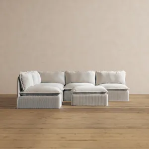 Modular Washable 5-Seater Open-Ends Corner Sectional   Ottoman in Milk | Deluxe  Seat | Cloud Pillow