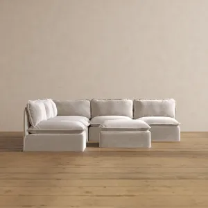 Modular Washable 5-Seater Open-Ends Corner Sectional   Ottoman in Mist | Memorix  Seat | Contour Pillow