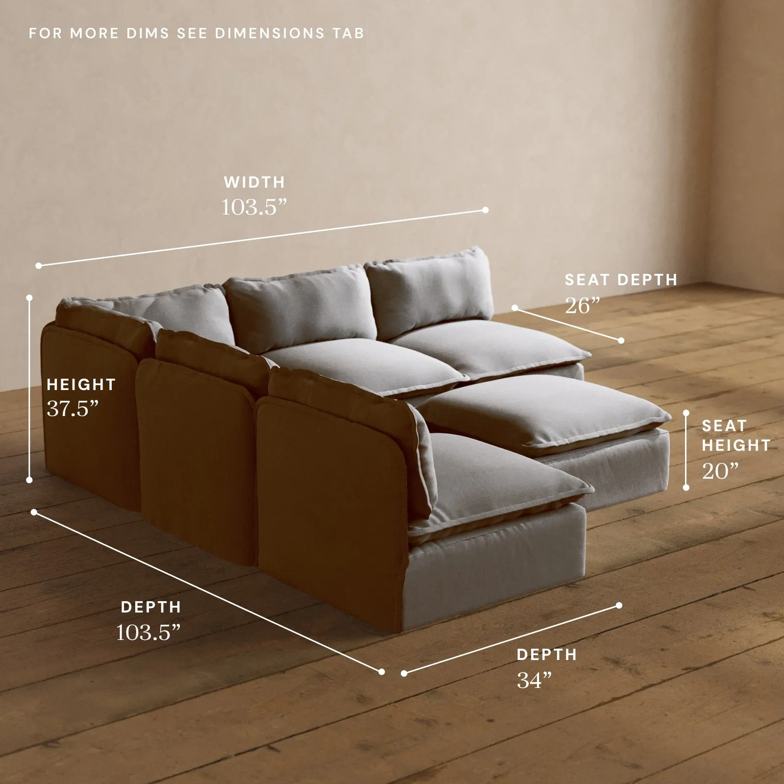 Modular Washable 5-Seater Open-Ends Corner Sectional   Ottoman in Mist | Memorix  Seat | Contour Pillow
