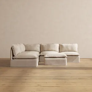 Modular Washable 5-Seater Open-Ends Corner Sectional   Ottoman in Oat | Memorix  Seat | Contour Pillow