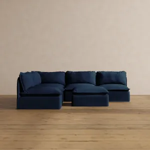 Modular Washable 5-Seater Open-Ends Corner Sectional   Ottoman in Sumi | Memorix  Seat | Contour Pillow