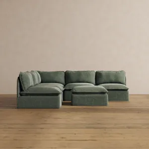Modular Washable 5-Seater Open-Ends Corner Sectional   Ottoman in Willow | Memorix  Seat | Contour Pillow