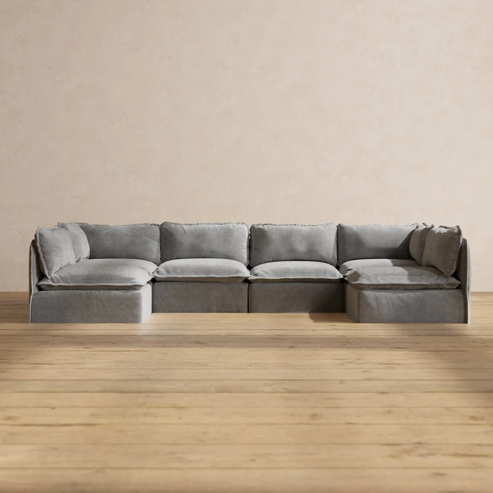 Modular Washable 6-Seater Open-Ends U-Sectional in Ash | Deluxe  Seat | Cloud Pillow