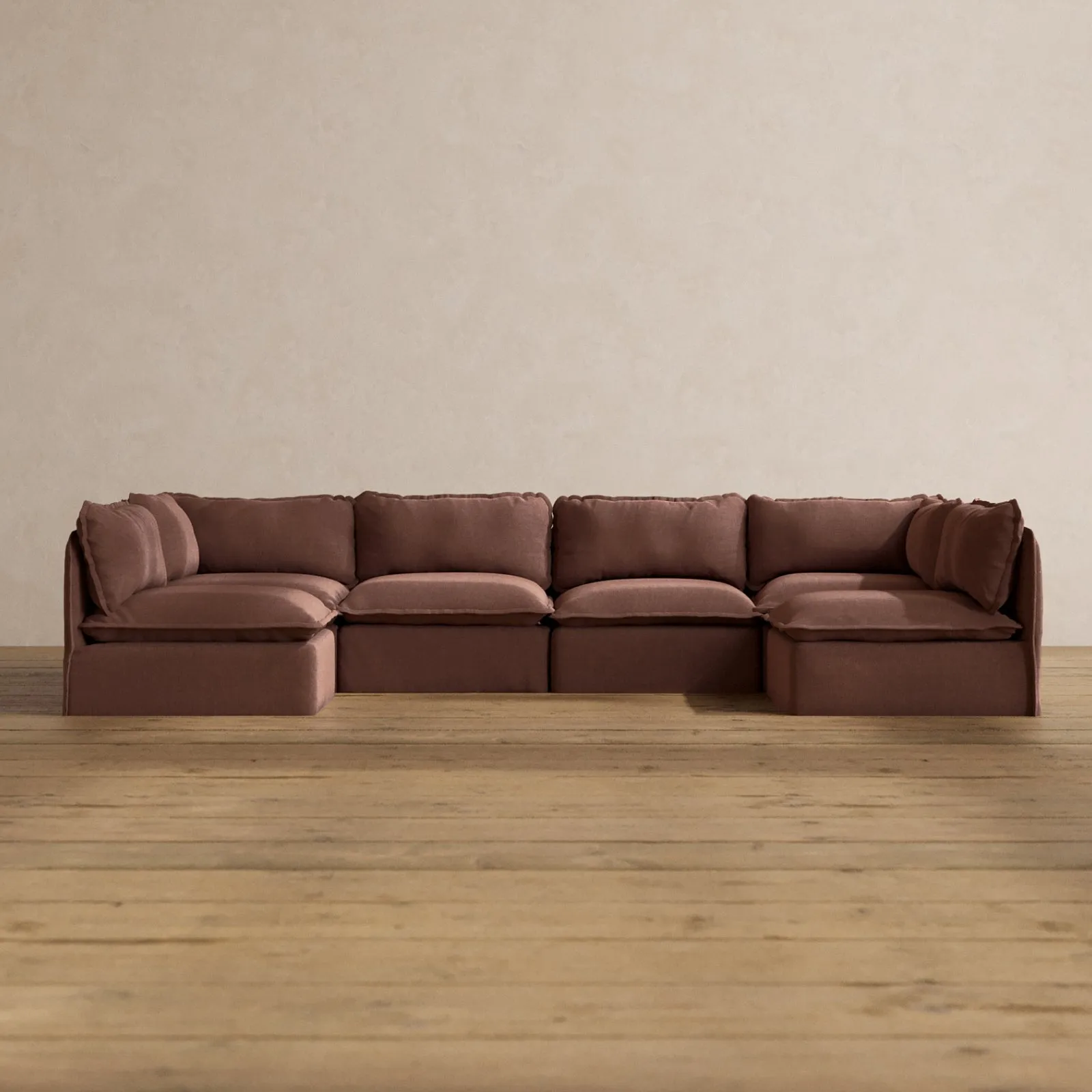Modular Washable 6-Seater Open-Ends U-Sectional in Chestnut | Deluxe  Seat | Cloud Pillow