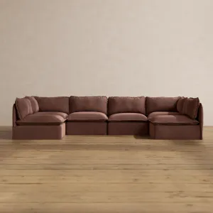 Modular Washable 6-Seater Open-Ends U-Sectional in Chestnut | Deluxe  Seat | Cloud Pillow