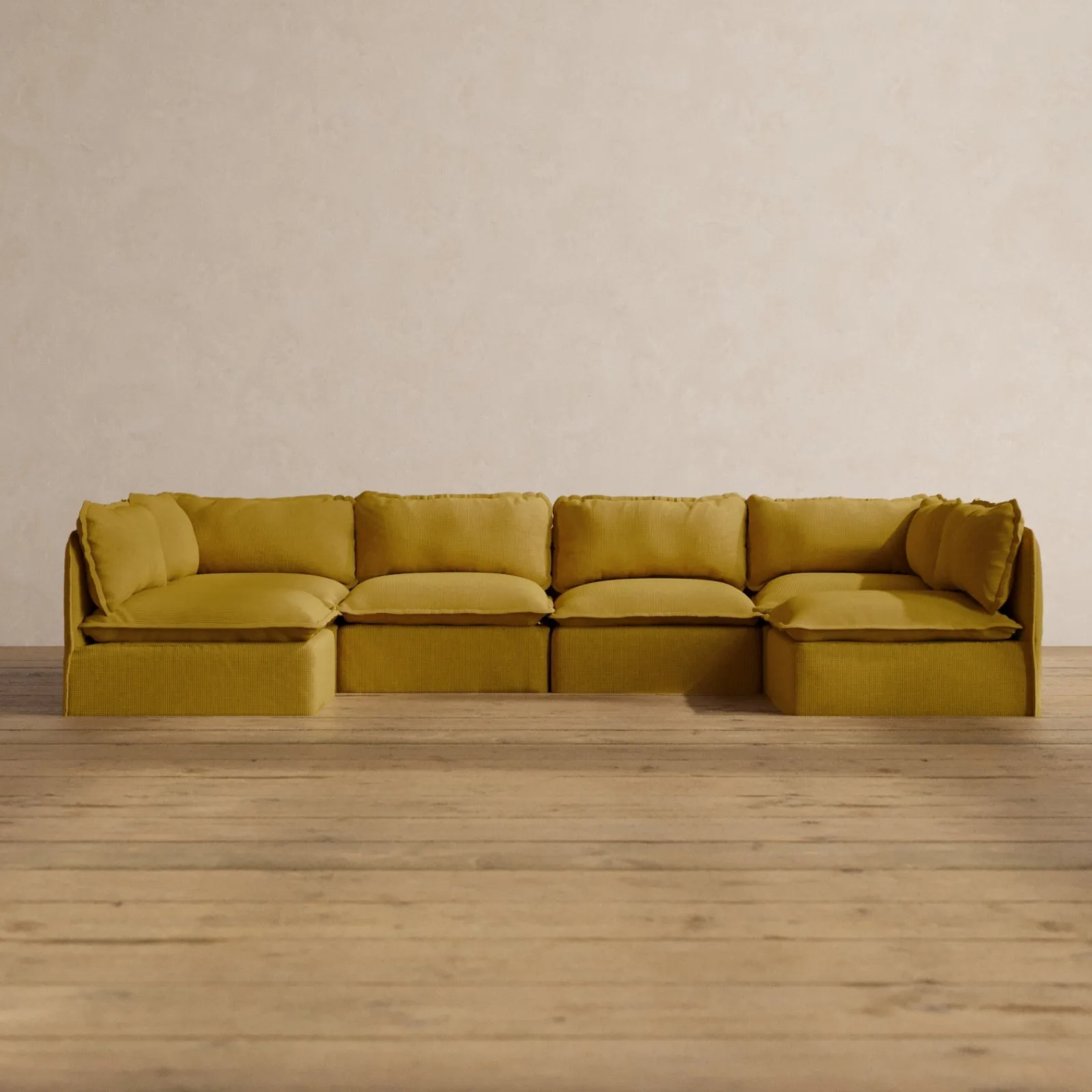 Modular Washable 6-Seater Open-Ends U-Sectional in Kiiro | Deluxe  Seat | Cloud Pillow