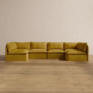 Modular Washable 6-Seater Open-Ends U-Sectional in Kiiro | Deluxe  Seat | Cloud Pillow