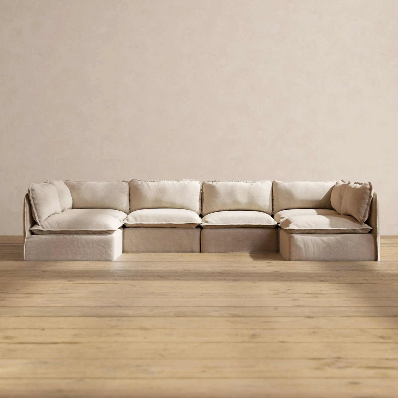 Modular Washable 6-Seater Open-Ends U-Sectional in Oat | Deluxe  Seat | Cloud Pillow